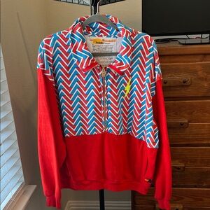 Aviator Nation Red Blue Chevron Zip Pullover with Lightning Logo